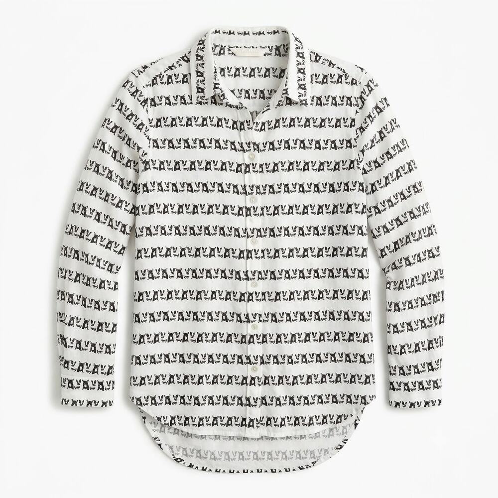 JANE and DELANCEY French Bulldog Shirt White Button Down Womens Small